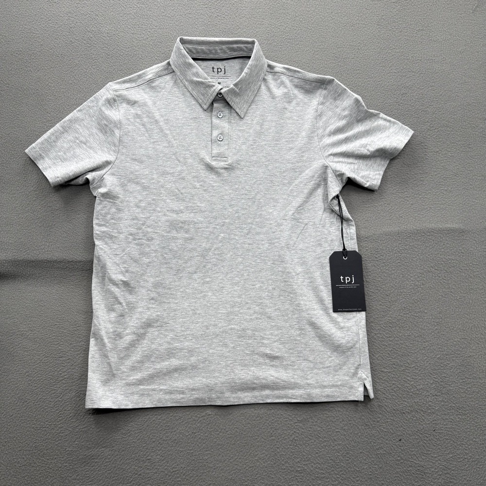 Tpj Polo‎ Shirt Mens Medium Gray Heather Organic Cotton Stretch Tagless Casual